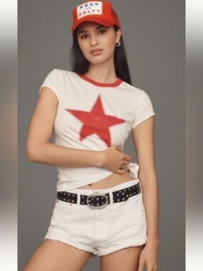 Anthropologie Letluv Star Short-Sleeve Ringer Crew-Neck Teen - RED